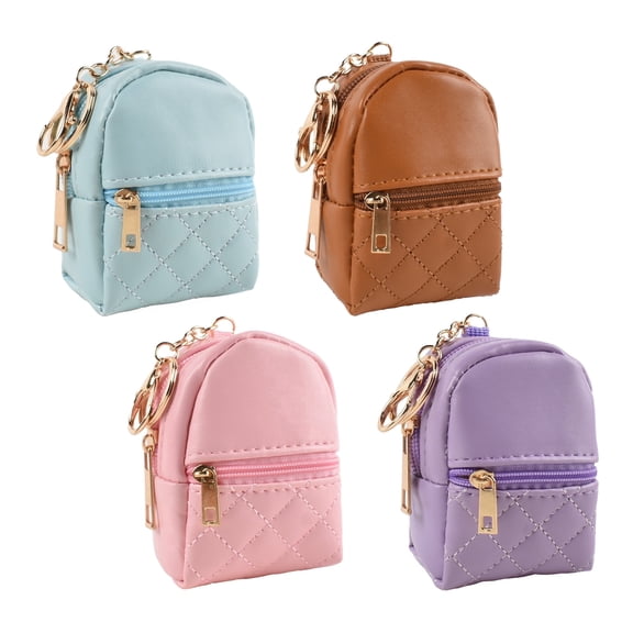 HUIANER 4Pcs Mini Backpack Keychain, Cute Cosmetic Bag for Women Christmas Gifts, PU Leather Key Pocket