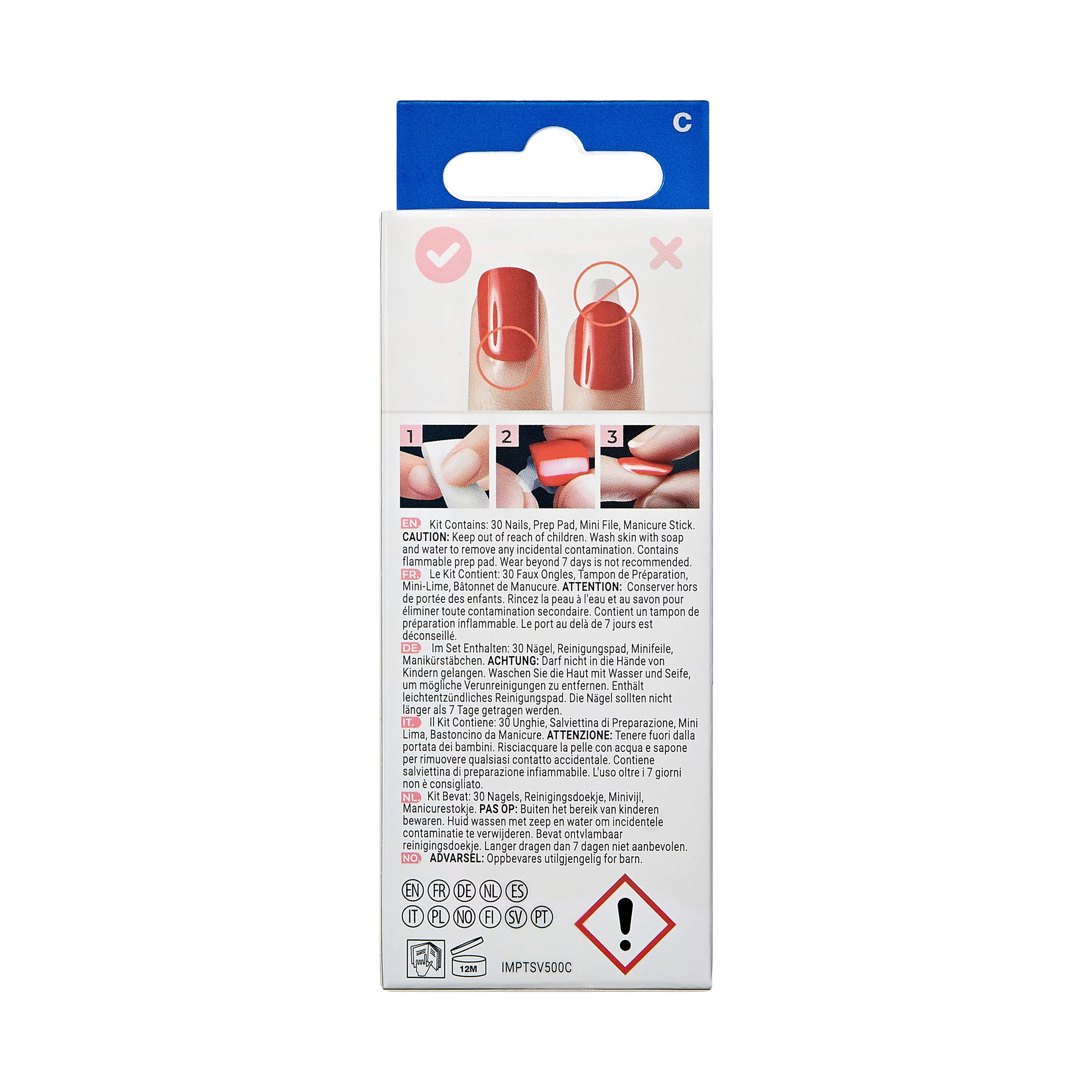 imPRESS Short Square Press-On Nails, Red, White & Blue, 30 Pieces