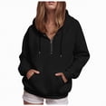 thumbnail image 3 of Towmus Women's Sweatshirt Quarter-Zip V Neck Fleece Drawstring Hooded Sweatshirts Lightweight Oversized Pullover Hoodie with Pocket, 3 of 6