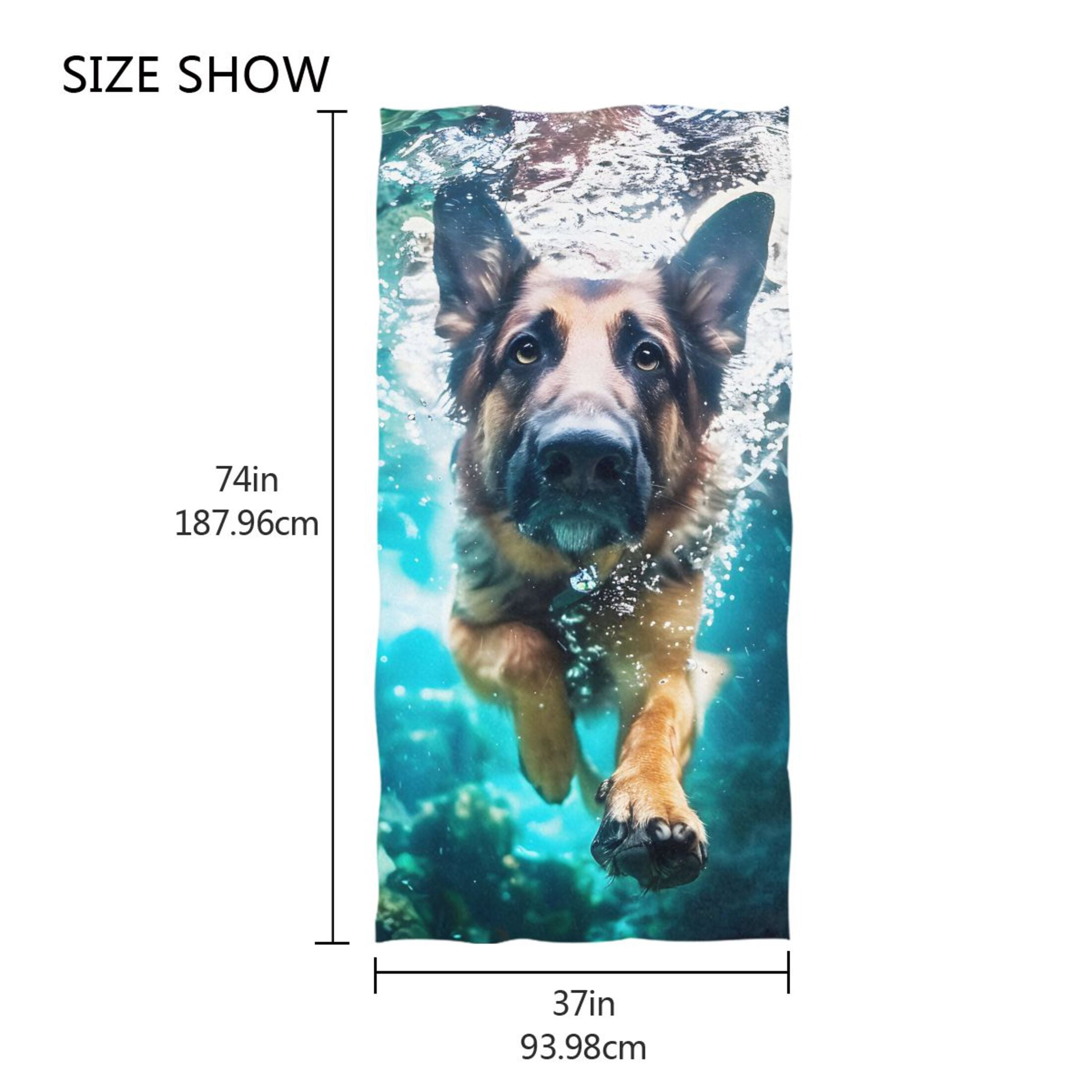 German Shepherd Dog Swimming Underwater Beach Towel Oversized 74"x37" Pool Towels Soft Absorbent Extra Large Quick Drying for Bathroom