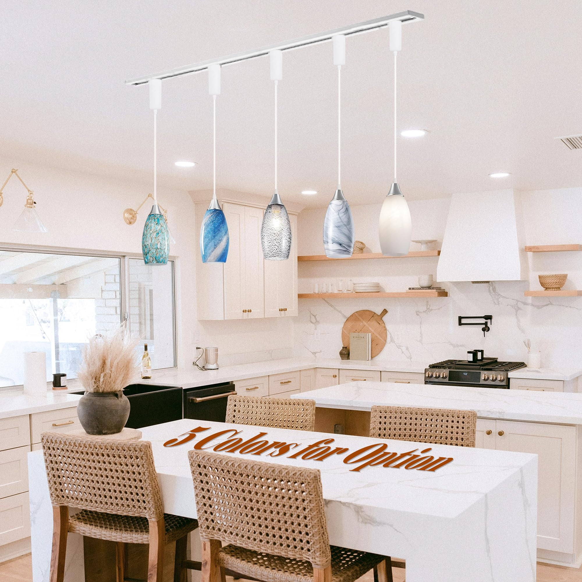 Kiven H-Type track lighting pendants Adjustable Height,Modern h track pendant lights with Glear Glass Lampsade,Decorative Track Lighting Fixture for Kitchen Island Hallway, 3-Light