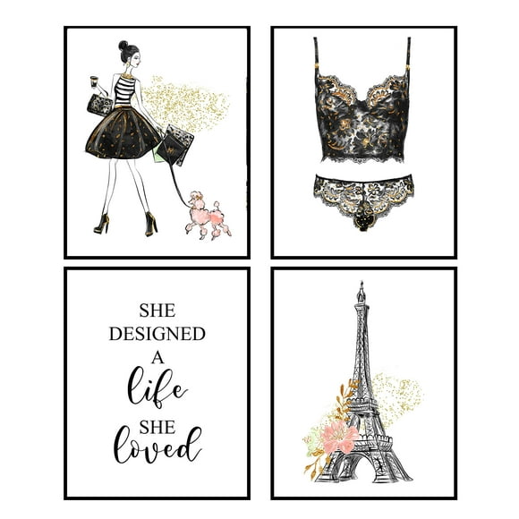 Silly Goose Gifts She Designed A Life She Loved Wall Art Prints Decoration (Set of Four) 8x10in (Paris)