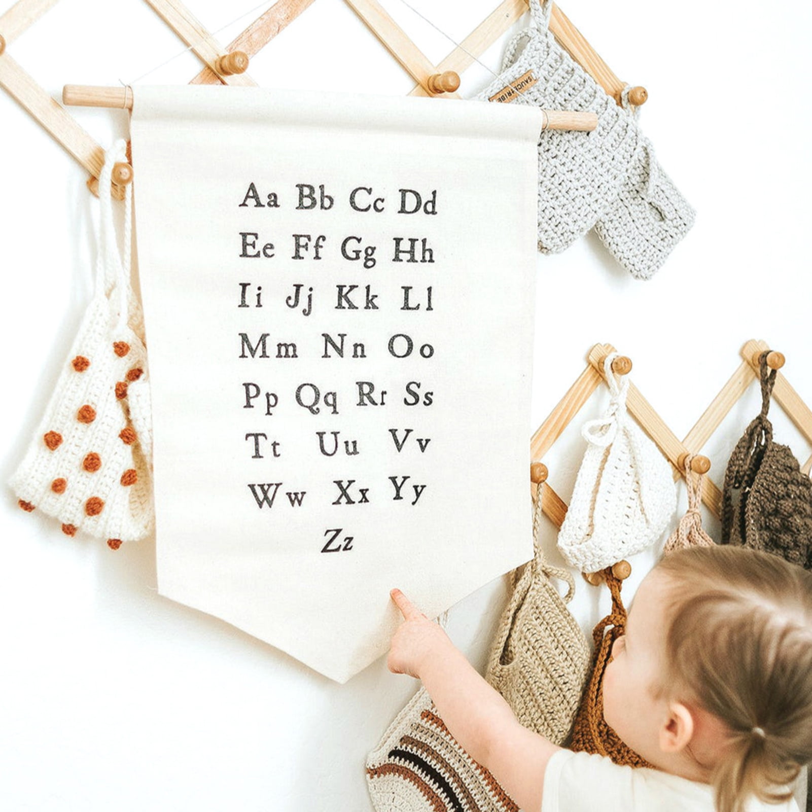 Nursery Wall Canvas Banners Home Decorative Plaque Letter Teen and Kids Room Cotton Alphabet Wall Hanging Decoration for Baby Girl Baby Boy 