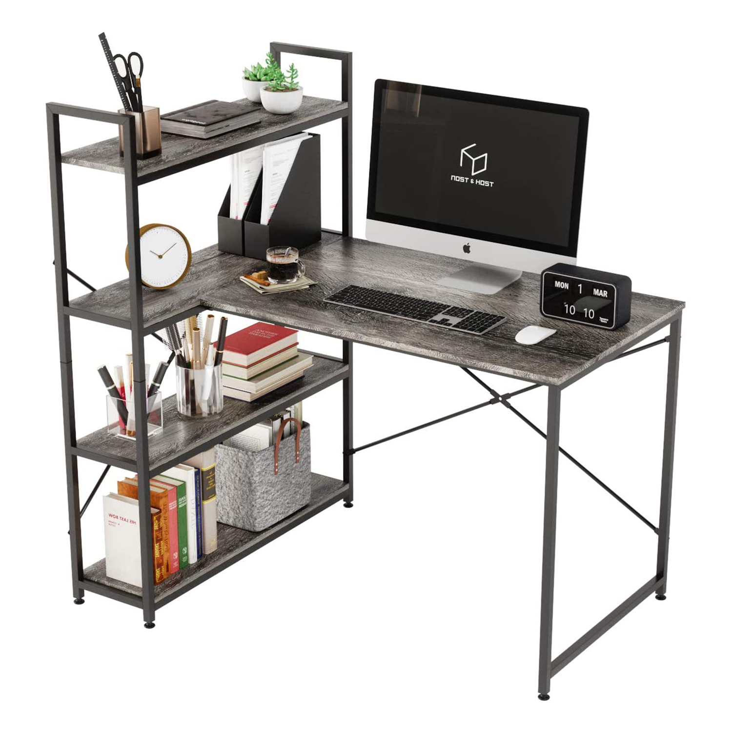 Nost & Host Computer Desk with Hutch and Shelves 47 Inch, Adjustable  Storage Bookshelf Home Office Study Working Table Workstation for Small  Space and