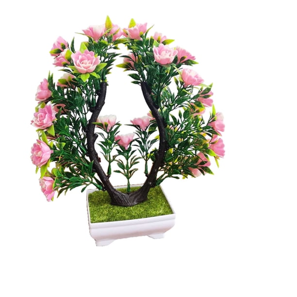 Mesas de Café para la Sala de Estar Simulación en Macetas Plástico Flor Artificial Bonsai, Rosa Decoración Impermeable de la Mesa a Prueba de Desvanecimiento para Comedor Gabinete de Televisión Decora