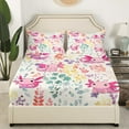 thumbnail image 2 of Kawaii Axolotl Bedding Set Twin Size,Cartoon Axolotl Reptile Fitted Sheet,Cute Watercolor Flower Bottom Sheets Floral Animal Bed Set 2Pcs （No Top Sheet）, 2 of 6