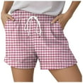 thumbnail image 3 of vigerkar Boxer Shorts for Women Summer Elastic Waist Vacation Beach Plaid Lounge Shorts Pink, M, 3 of 4
