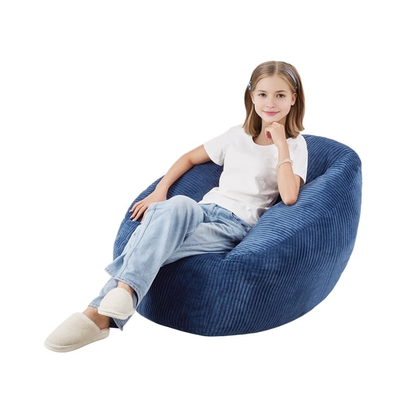 VEVOR Bean Bag Chair, 3 feet Bean Bag Chair with Soft Armrests and Storage Pocket, 25D Memory Foam Filled with Soft Teddy Velvet Cover, Bean Bag for Bedroom or Playroom, Blue