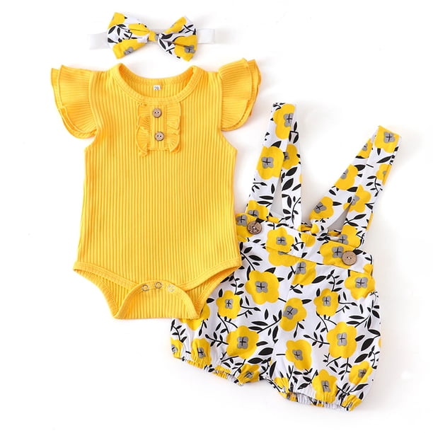 Conjunto de ropa de verano para niña bebé, Pelele de algodón tejido con volantes a la moda para recién nacido, pantalones cortos, diadema con lazo, 3 uds., trajes para niños pequeños Tan Jianjun unisex