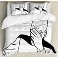 thumbnail image 1 of Humor Decor King Size Duvet Cover Set, Captain Picard Face Palm Troll Guy Meme Caption Super Fun Online Illustration, Decorative 3 Piece Bedding Set with 2 Pillow Shams, Black White, by Ambesonne, 1 of 3