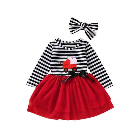 

Bebiullo 1-6Y Kids Baby Girls Valentine s Day Lace Dress Long Sleeve Striped Tulle Patchwork Party Dresses Headband 2Pcs OutfitsRed