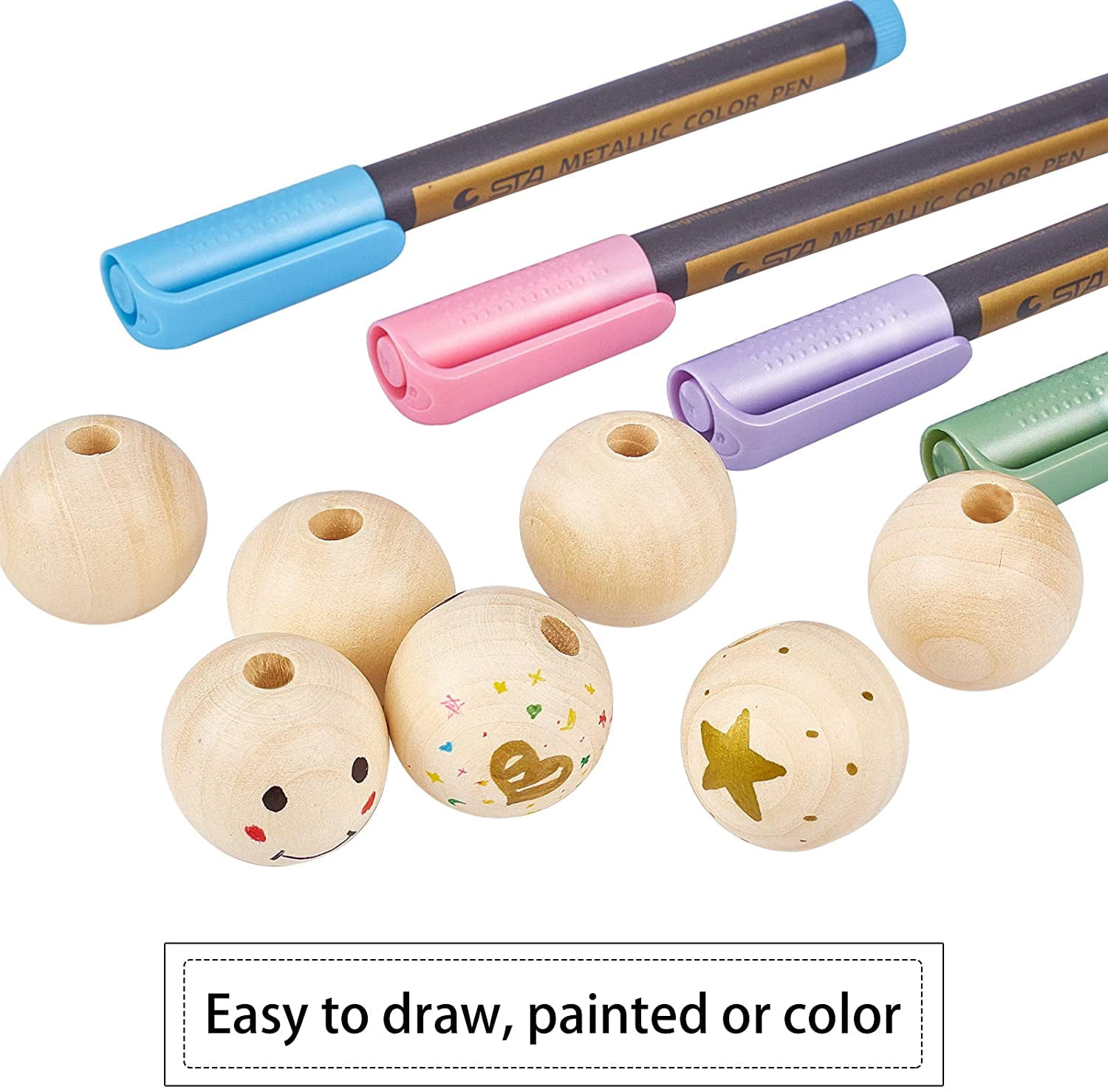 50Pcs Natural Wooden Unfinished Beads 1.18inch Diameter Wood Ball Craft Beads for Christmas Garland Tree Hanging Project