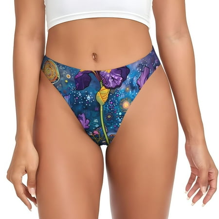 Qokaie Cosmic Purple Irises Printed Women s Cotton Thong Underwear  Sexy Breathable Panties G-string-XX-Large