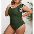 thumbnail image 4 of Inadays Women Plus Size One Piece Swimsuit Tummy Control Bathing Suits High Waisted Vintage Ruffle Swimwear, Army Green, 2XL, 4 of 7