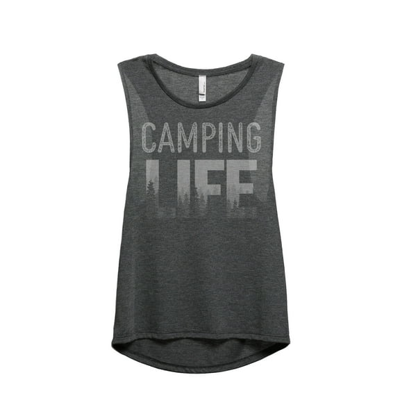 Camping Life Women's Fashion Sleeveless Muscle Tank Top Tee Charcoal Grey Small