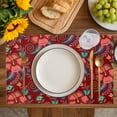 thumbnail image 4 of Red Boho Floral Placemats Set of 6, Vintage Southwestern Ethnic Tribe Botanical Placemats for Dining Table, Place Mats for Kitchen Tabletop, Waterproof Wipeable Dining Table Mats Set, 4 of 9
