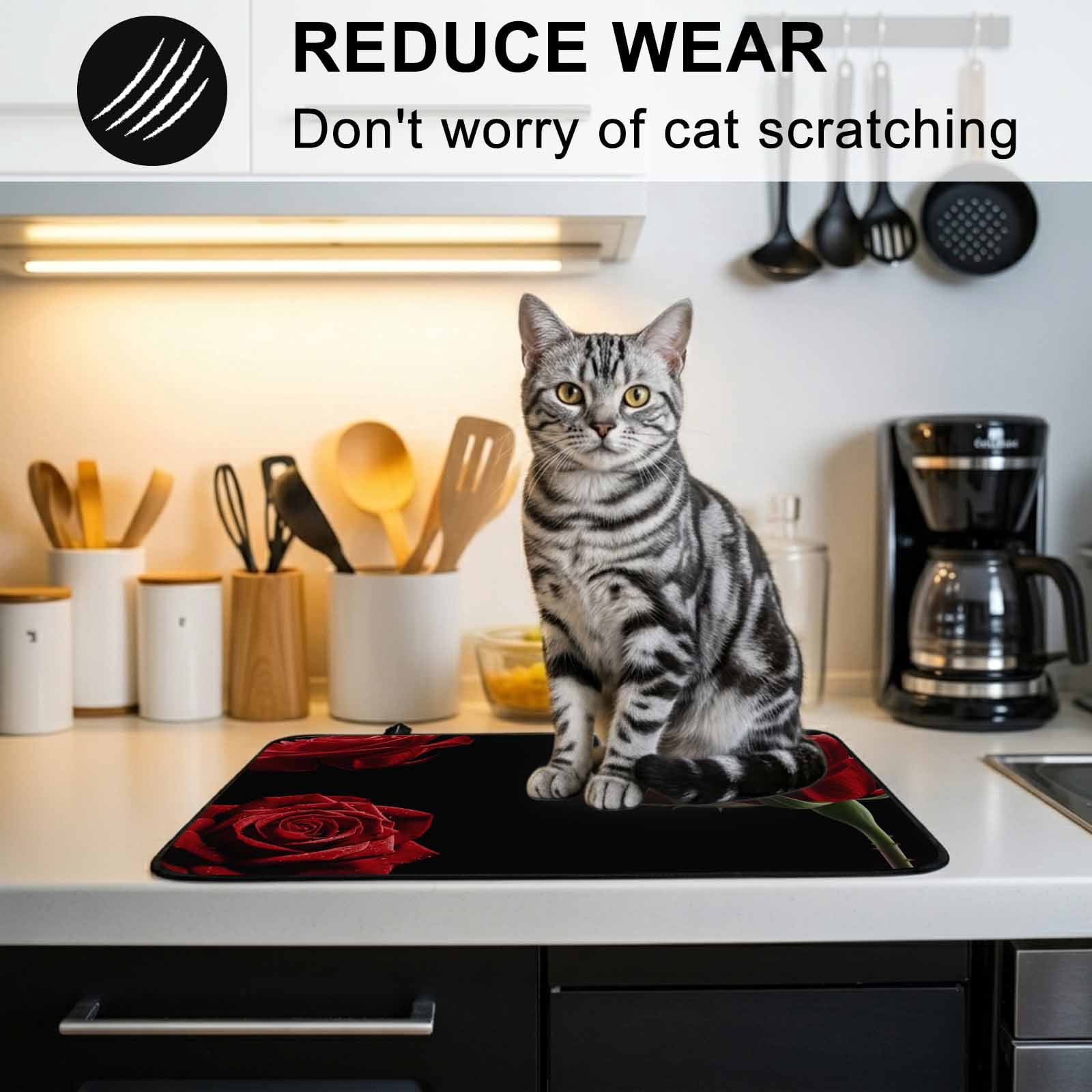 Red Rose Stove Top Cover for Electric Stove, Heat-proof & Non Slip Glass Top Stove Cover Protector, Vintage Abstract Garden Flower Floral Black Kitchen Flat Cooktop Rubber Mat 36x21 Inches