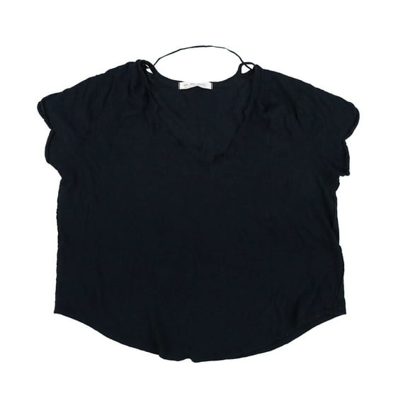 Free People Women's Distressed T-Shirt Off The Shoulder V-Neck Lightweight Black