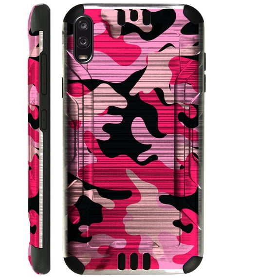 WORLD ACC Silver Guard Phone Case Compatible with TCL A2X Brushed Metal Texture Hybrid Cover (Pink Black Camouflage)