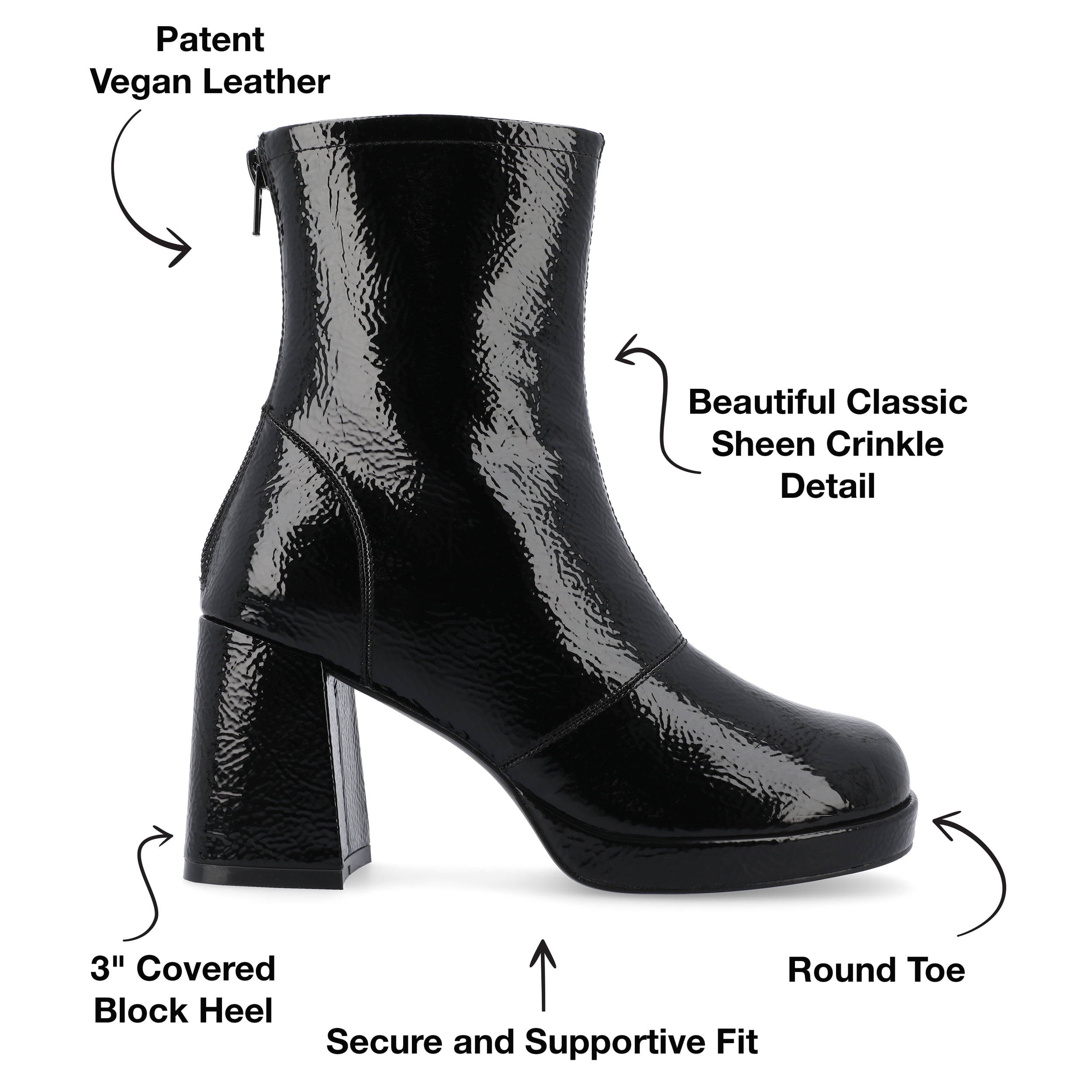 Journee Womens Aylani Crinkle Patent Vegan Leather Platform Booties