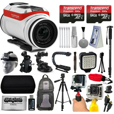 TomTom Bandit Action Camera with Build-in GPS, WiFi, Bluetooth and In-Camera Sensors + 2x Micro SD Cards, Card Reader, Backpack