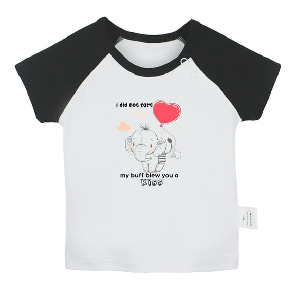 iDzn I Did Not Fart My Buff Blew You a Kiss Funny T shirt For Baby, Newborn Babies T-shirts, Infant Animal Elephant Tops, 0-24M Kids Graphic Tees Clothing (Short Black Raglan T-shirt, 0-6 Months)
