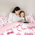 thumbnail image 4 of Manfei Pink Bow Cherry Full Size Comforter Sets for Girls, Cute Ribbon Bedding Sets, Pink Reversible, 3pcs, 4 of 6