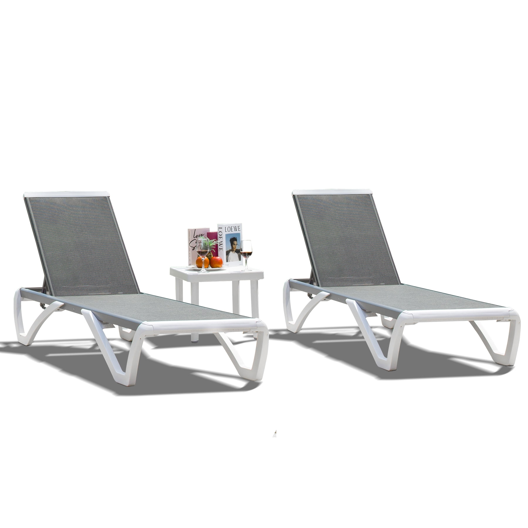 Buy Domi Patio Chaise Lounge Chair Set of 3,Outdoor Aluminum