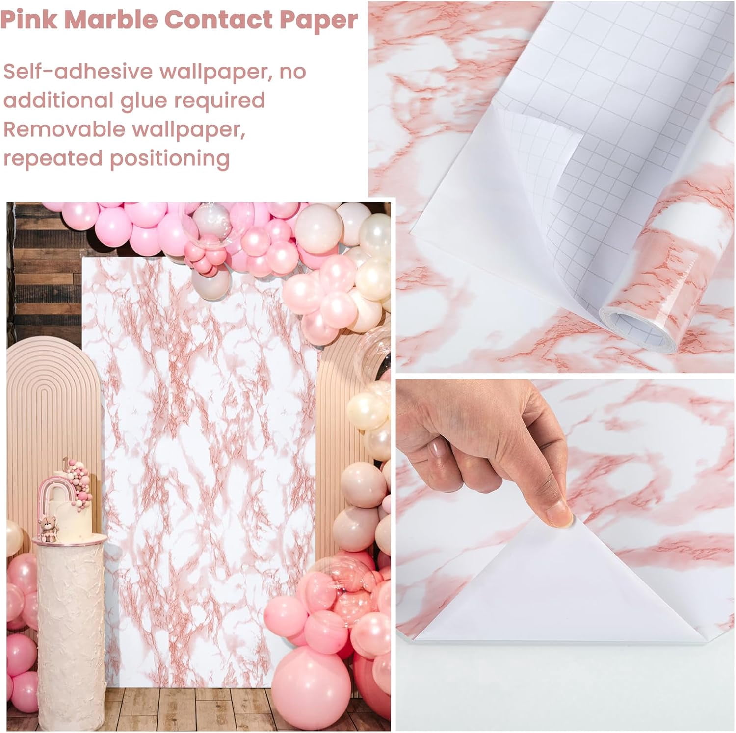 MaxxMarket White/Pink Marble Contact Paper Granite Peel and Stick Countertops Self-Adhesive Wallpaper Cabinets Drawer Shelf Wall Crafts Wall Paper Decorations 35.4 in x 118 in