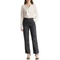 thumbnail image 2 of INSPIRE CHIC Women's Plaid Elastic Waist Button Zipper Straight Leg Long Pants L dark Gray Black, 2 of 8