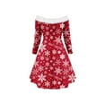 thumbnail image 2 of Seyurigaoka Winter Women Juniors Long Sleeve Dress Off-shoulder Christmas Element Printed Dress, 2 of 4