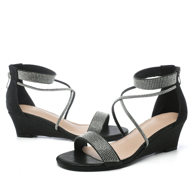 kkdom Women's Sandals Heels Ankle Strap Open Toe Dress Shoes Wedding Party  Black Size 8.5 - Walmart.com
