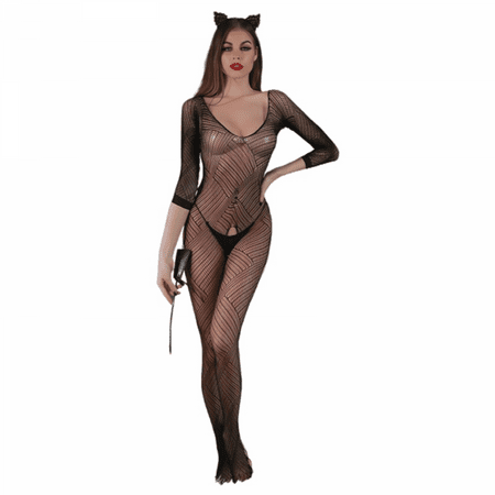 

Women s Mesh Bodystocking Off The Shoulder Fishnet Bodysuit Tights Lingerie