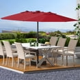 thumbnail image 2 of Patio Umbrella Heavy Duty – 15ft Rectangular Double-Sided – Claret Color – UV/Waterproof – Market Table Size – for Poolside/Garden (Includes Base), 2 of 8