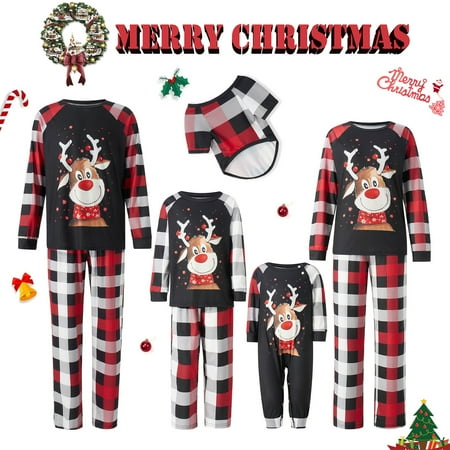 

Christmas Family Matching Pajamas Sets Plaid Elk Print Sleepwear Xmas Holiday Loungewear Jammies Pjs for Adult Kids Baby