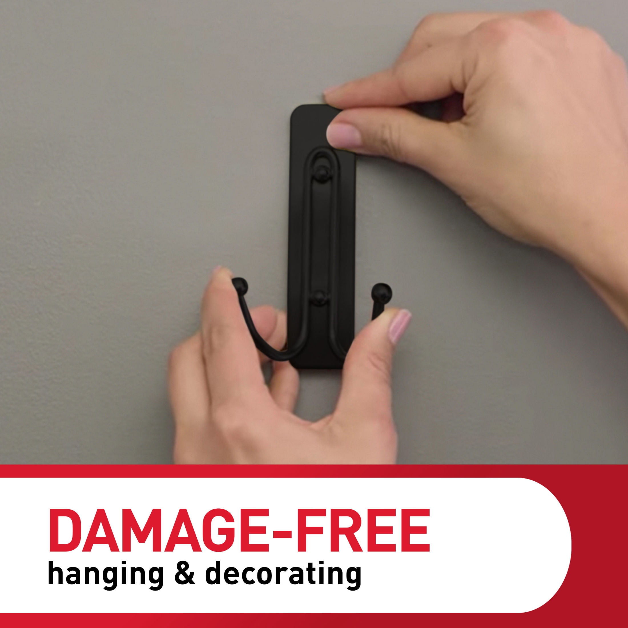 (4 pack) Command Large Double Bathroom Wall Hook, Black, Damage Free Hanging, 2 Metal Hooks