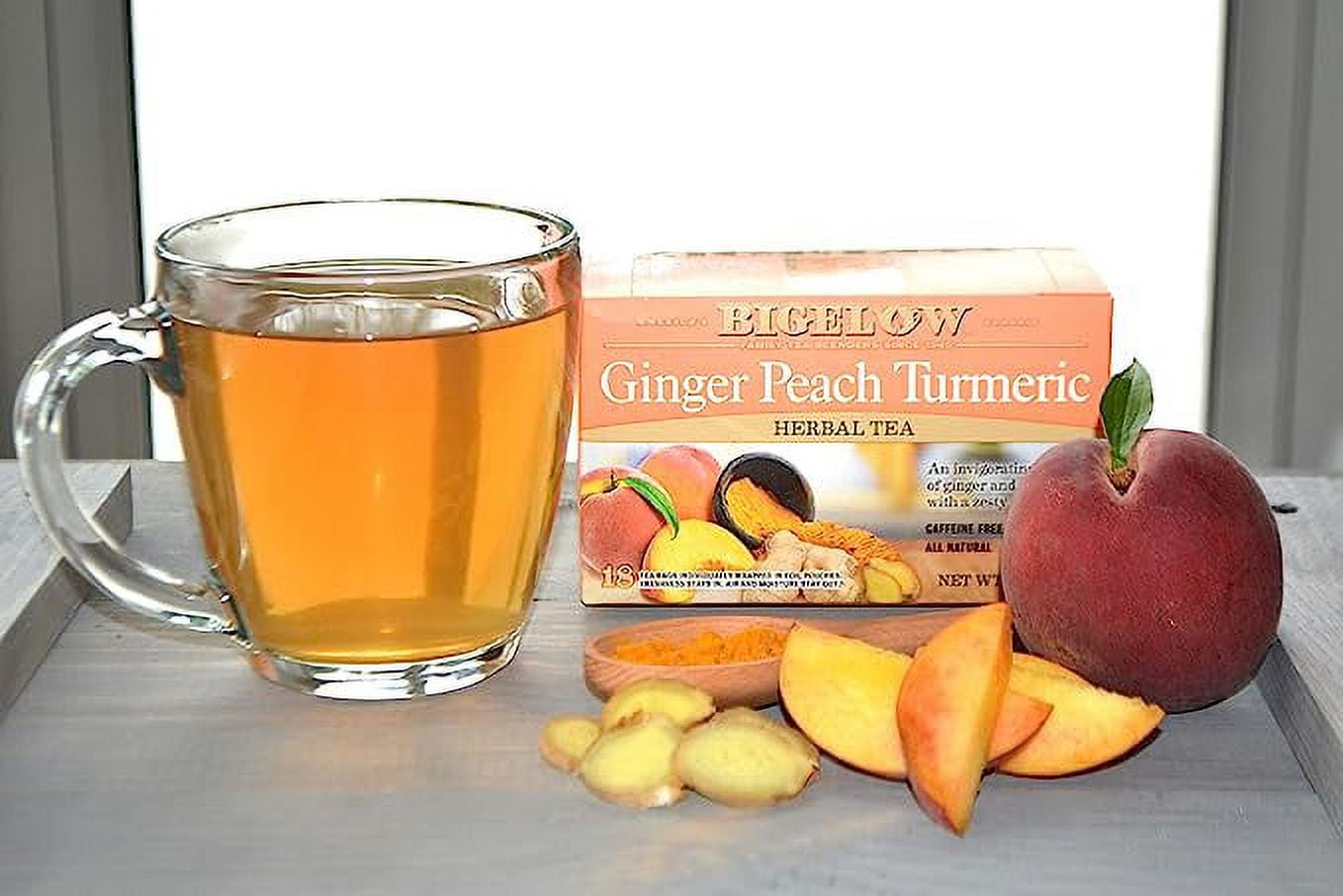 Bigelow Tea Turmeric Herbal Tea Ginger Peach 18 Tea Bags Pack of 3