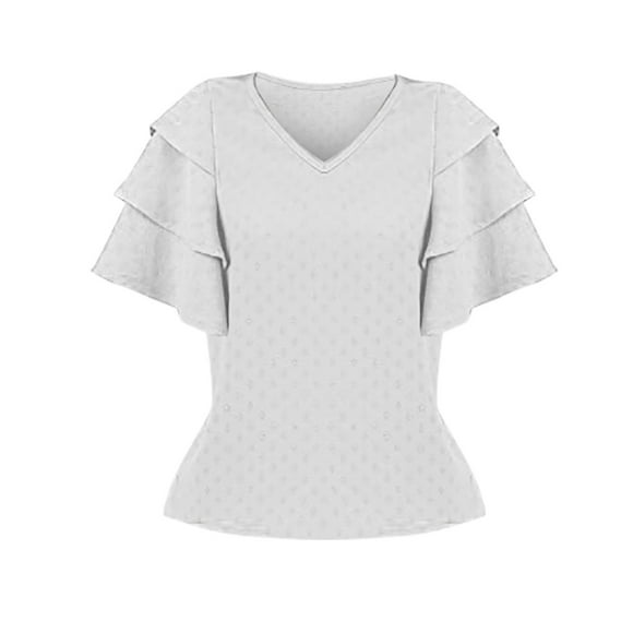 PMUYBHF Female M White 4/july womens tank tops cotton white Short Sleeve Tops For Women Summer Ruffle Sleeve Shirts Loose Fit Casual