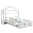 thumbnail image 4 of PORKISS Twin Size Floor Bed, Wood House Bed with Fence Guardrails and Headboard, Modern Platform Bed for Kids Teens, No Box Spring Needed, White, 4 of 10