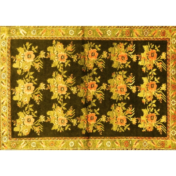 Ahgly Company Machine Washable Indoor Rectangle Persian Yellow Traditional Area Rugs, 5' x 7'