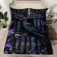 thumbnail image 2 of Feelyou Black Magic Crow Full Size Sheets for Kid, Dreamy Purple Flower Bed Sheets, Western Tribal Damask Sheet Sets, Breathable Home Decor, 4-Piece, 2 of 7