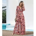 thumbnail image 5 of Parfaitlady Womens Casual Boho Deep V Neck Long Sleeve Long Dress Red S, 5 of 6