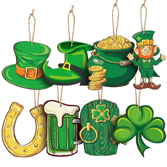 Junepar St. Patricks Day Decorations Wooden Shamrock Ornaments Clover Hanging Ornament Craft for Tree Shamrock 8pcs Irish Saint Patricks Day Tree Hanging Decorations #A