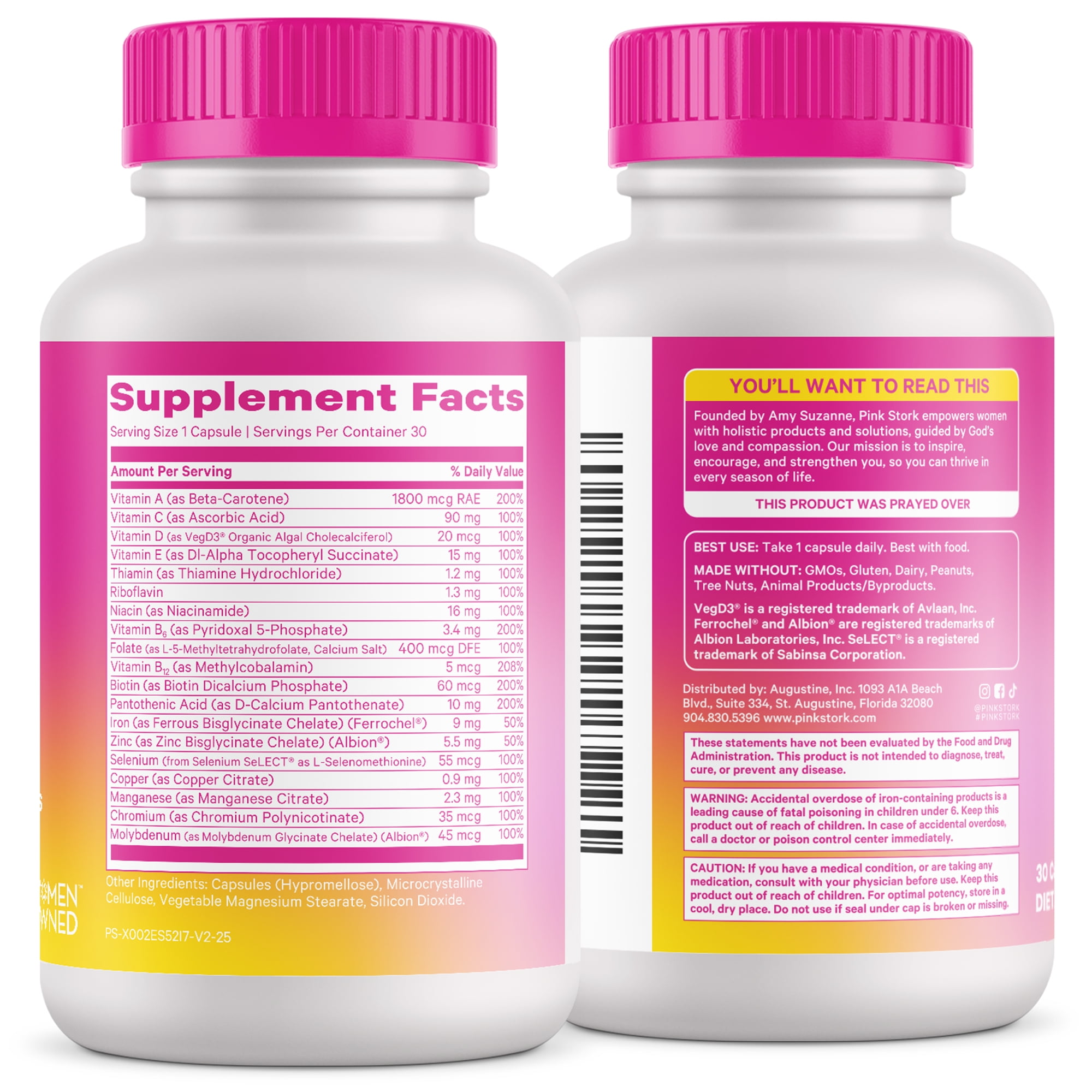 Pink Stork Women's Multivitamin with Folic Acid, Biotin, Vitamin D for Immune, Digestion & Energy - 60 Capsules