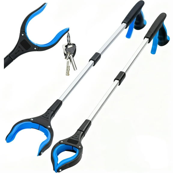 Behome 33” Grabber Reacher Tool, Foldable Reacher Grabber Pickup Tool with 360°Rotating Jaw & Magnets, Grabbers for Seniors for Outdoor & Indoor (2 Pack, Blue)