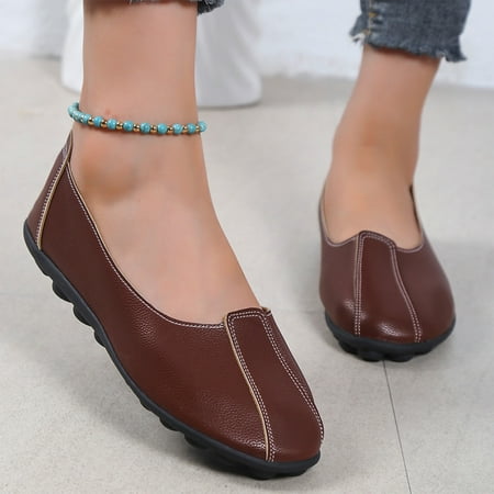 

Bxzhiri Round Head Shallow Mouth Soft Leather Soft Sole Grandma Shoes Women s Shoes
