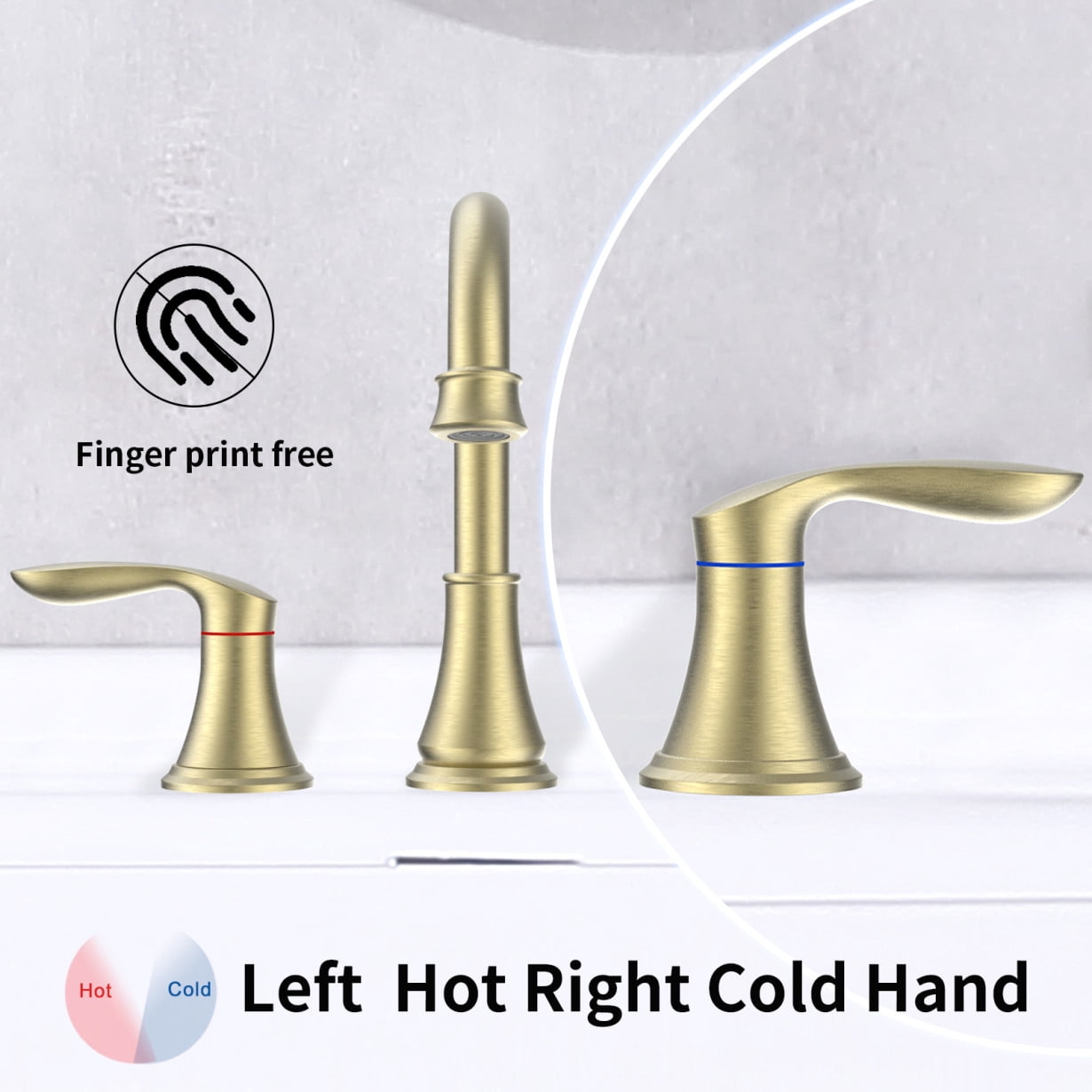 2 Handle 8 Inch Widespread Bathroom Sink Faucet with Pop-Up Drain, High Arc Modern Bathroom Vanity Lavatory Faucet 3 Holes with Brass 360° Swivel Spout, Gold