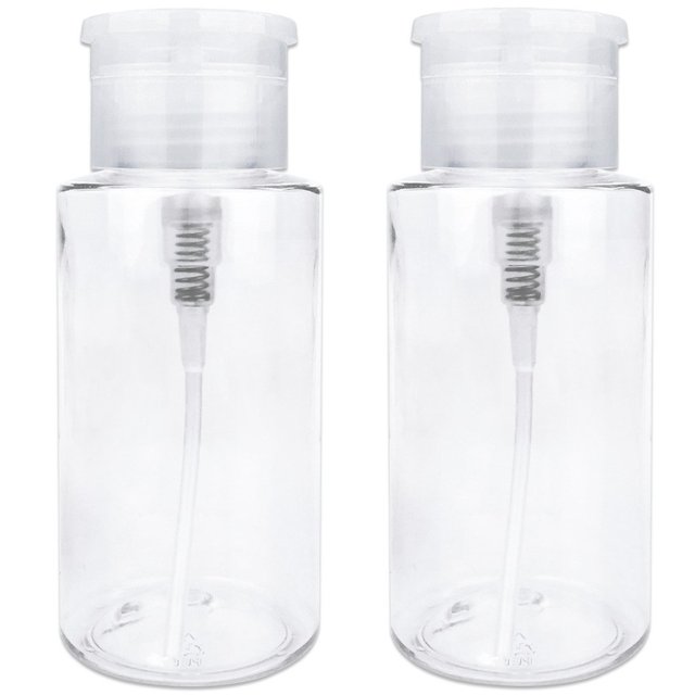 2 piezas, botella dispensadora de bomba Botella dispensadora de bomba a presión con tapa abatible, adecuada para quitaesmalte de uñas y quitaesmalte de alcohol
