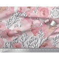 thumbnail image 3 of Soimoi White Cotton Duck Fabric Branch & Peach Flower Watercolor Print Fabric by The Yard 56 Inch Wide, 3 of 3