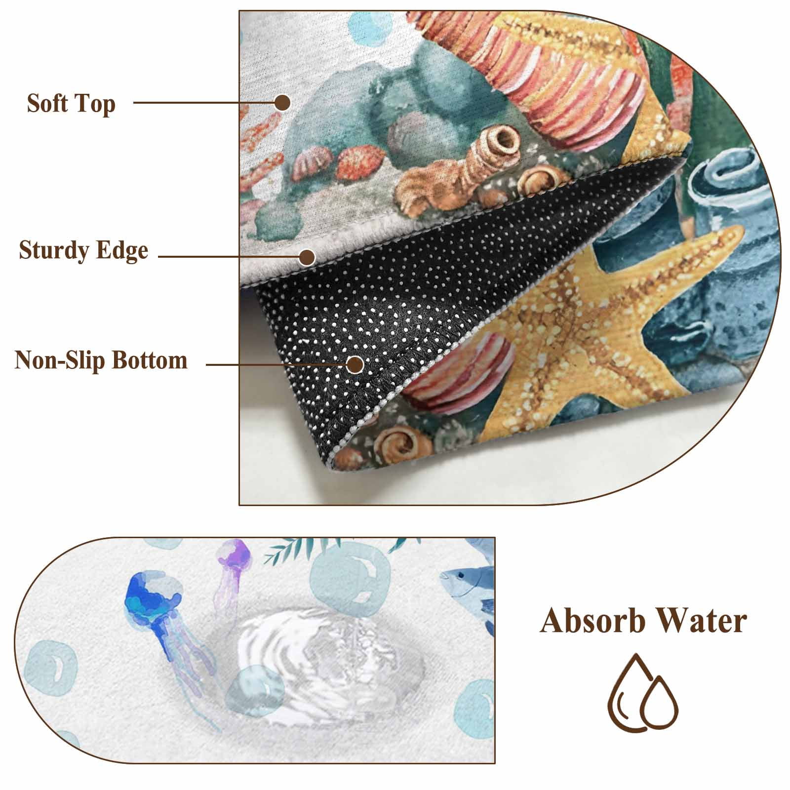 3'x5' Rug for Living Room Bedroom, Sea Turtle Coastal Washable Area Rugs Non-Slip Carpet Mats, Summer Nautical Starfish Coral Ocean Indoor Low Pile Area Rug Runner for Kitchen, Mudroom